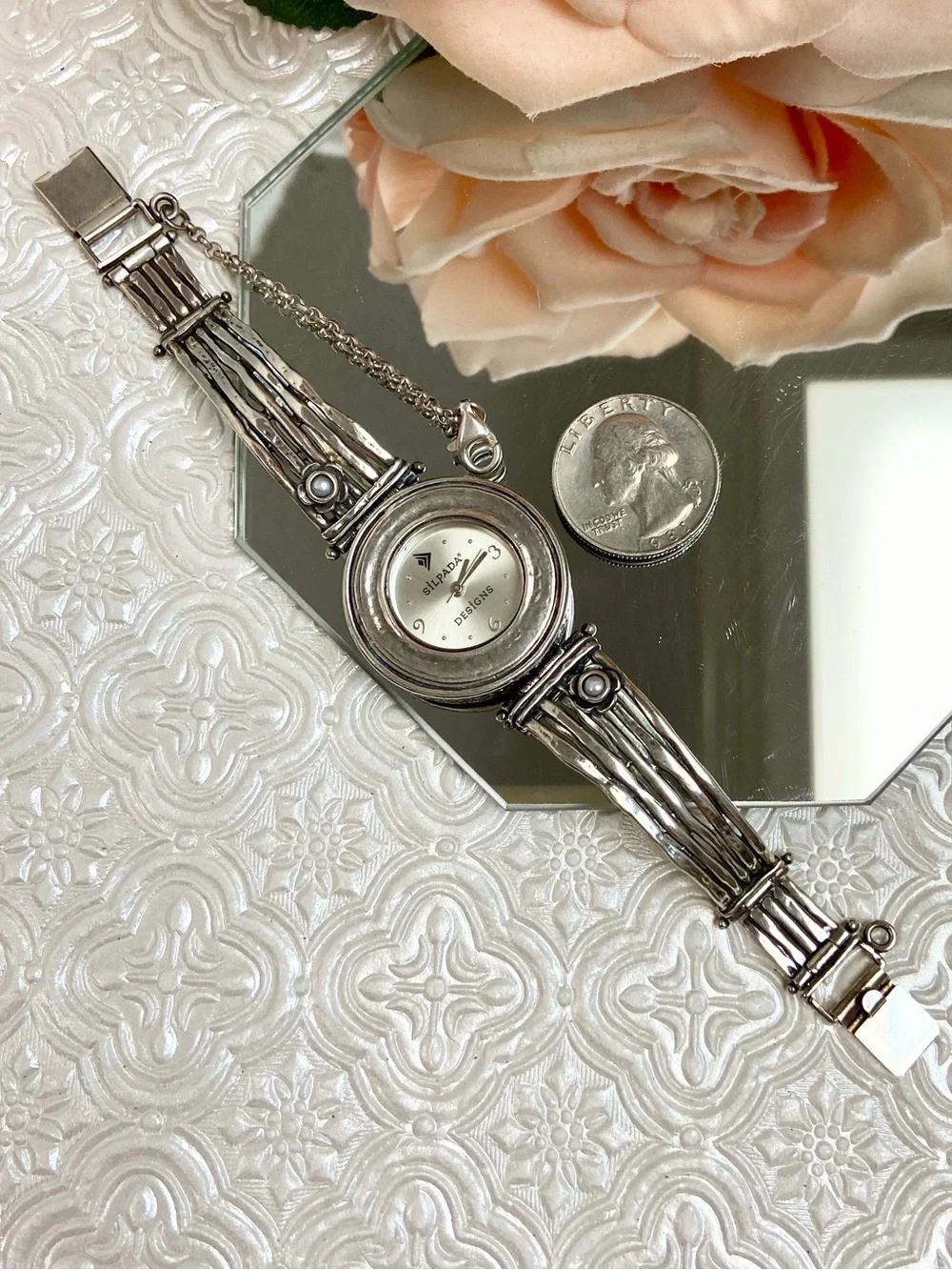 Silpada Designs Hammered Sterling Silver 925 Bracelet Watch Marked 